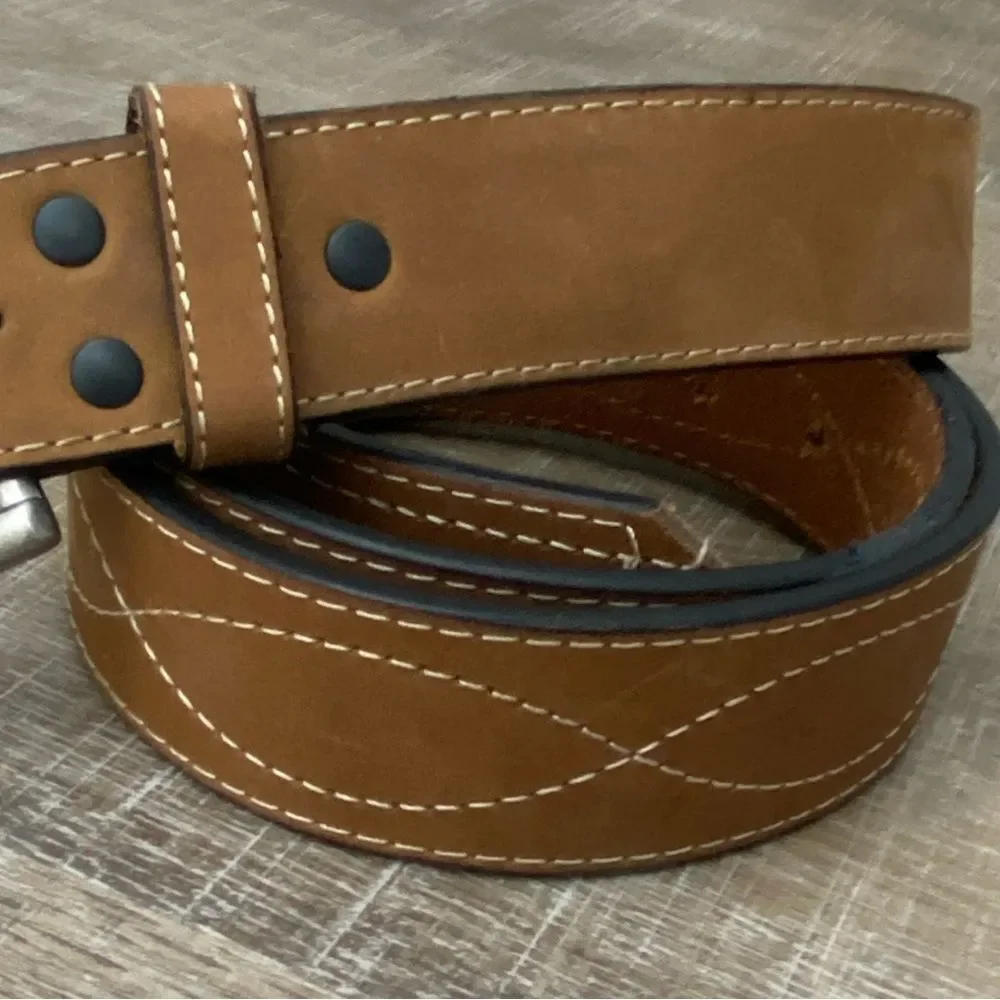 Bay Apache Brown Tan Leather Stitched Western Belt Mens Size 46 Rodeo Boho Retro